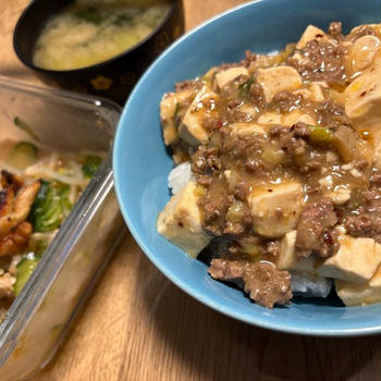 麻婆豆腐と坦々スープとシラス丼♪
