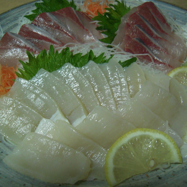 ブリと貝柱のお刺身＆八海山