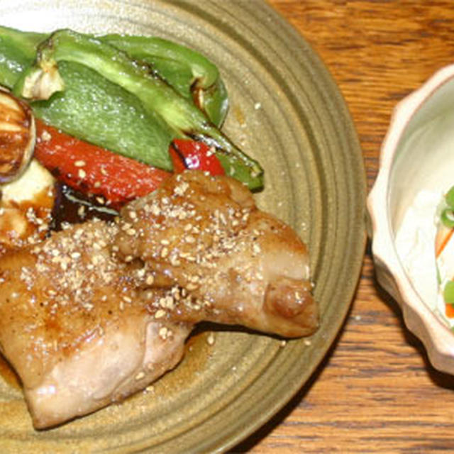 鶏の照り焼きと焼きナス