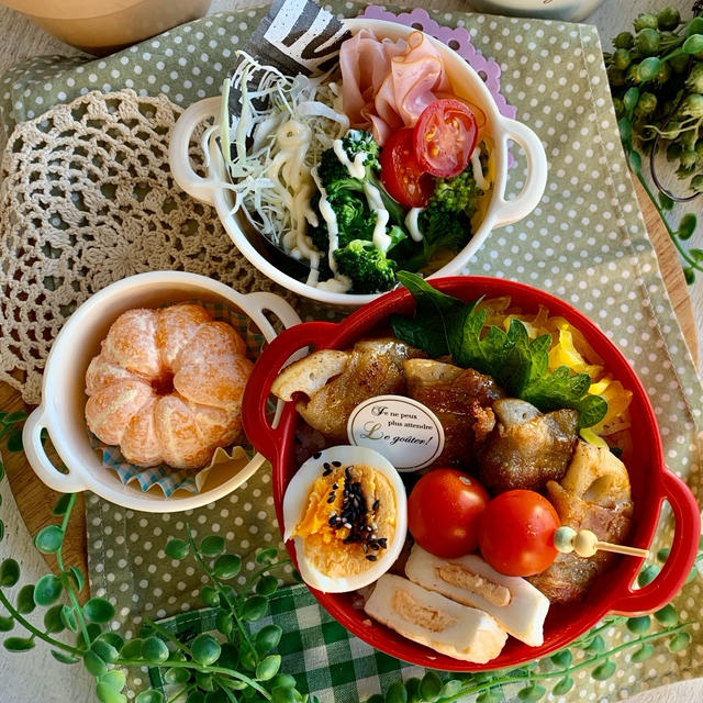 ＊免疫力アップな豚バラのレンコン巻き弁当とランチ＊
