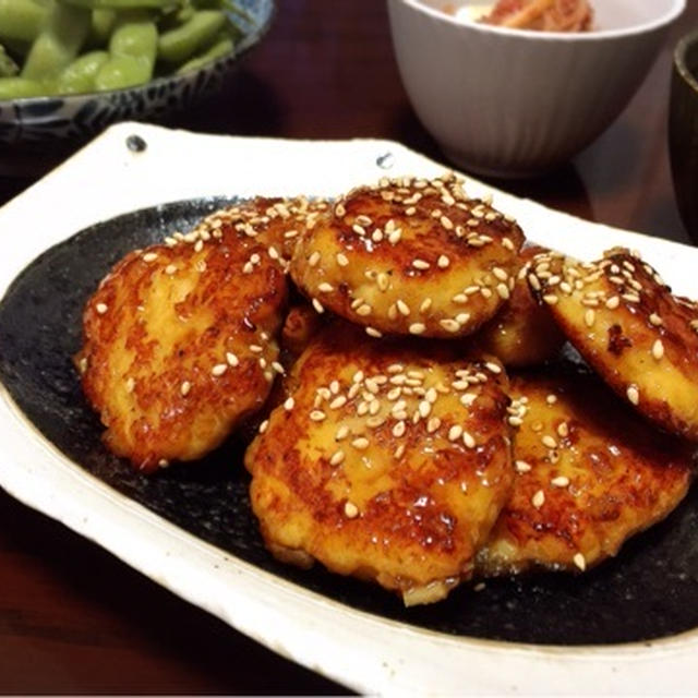 豆腐入りつくねと小松菜とトマトの卵炒め♡