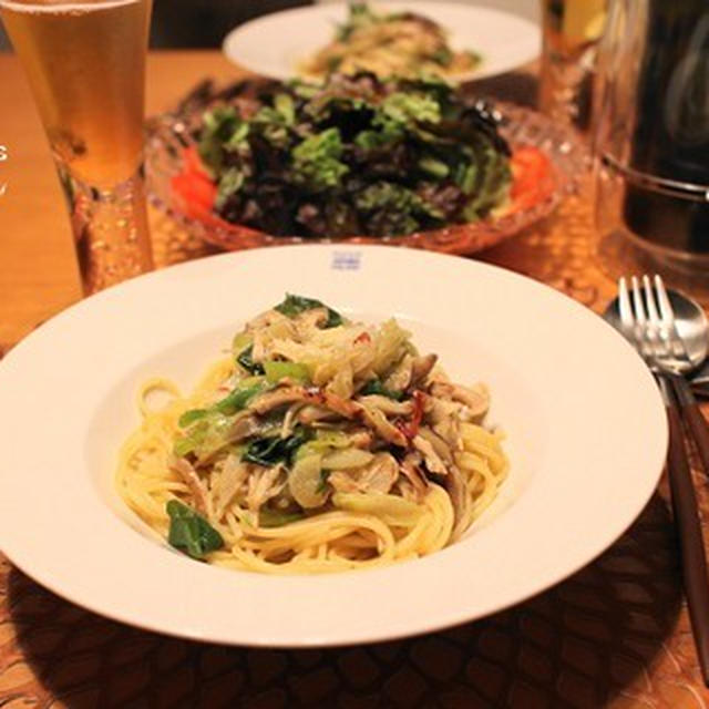 『深谷ねぎと炭火焼チキンのスパゲッティ』な夜ごはん。