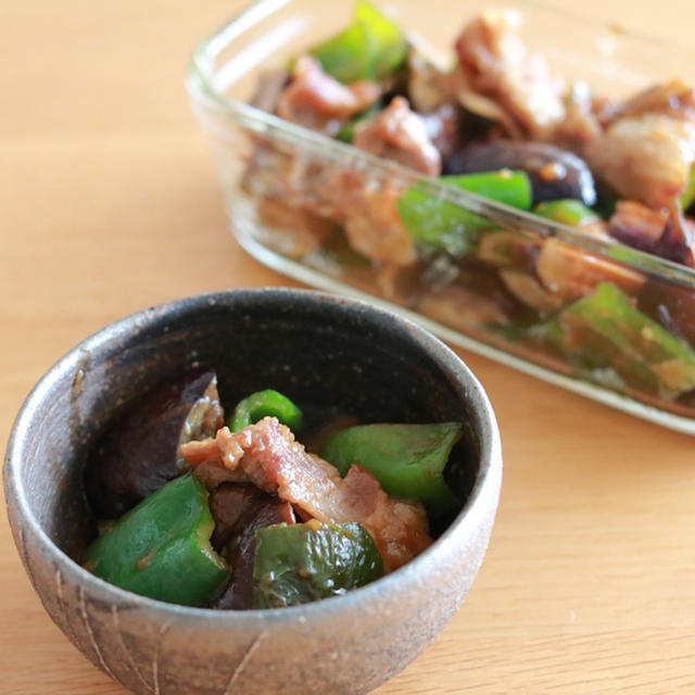 ワンパン♪茄子とピーマンのこっくり煮