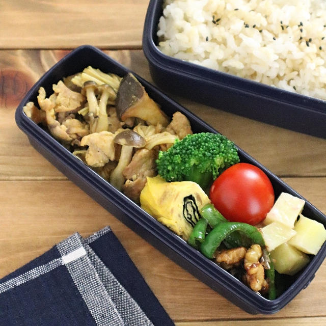 【#高校生弁当】豚肉ときのこのカレー炒め弁当♪