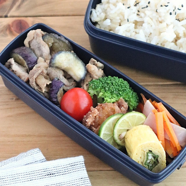 【#高校生弁当】なすと豚肉のにんにく醤油弁当♪