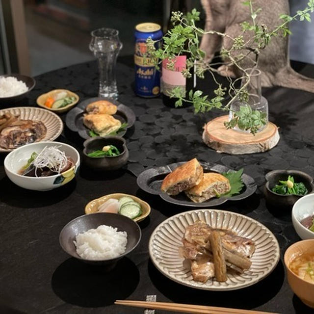 鯛のあら炊きと薄揚げの肉詰めの夜ごはん