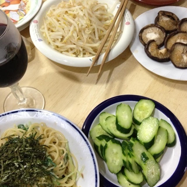 ツナの水菜入りパスタで晩酌