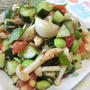 混ぜてザクザクしみしみ♪　夏野菜とブナピーとくるみのだし風サラダ