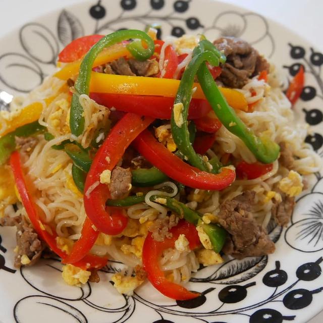 素麺10days⑥ ピーマンと牛肉の焼き素麺