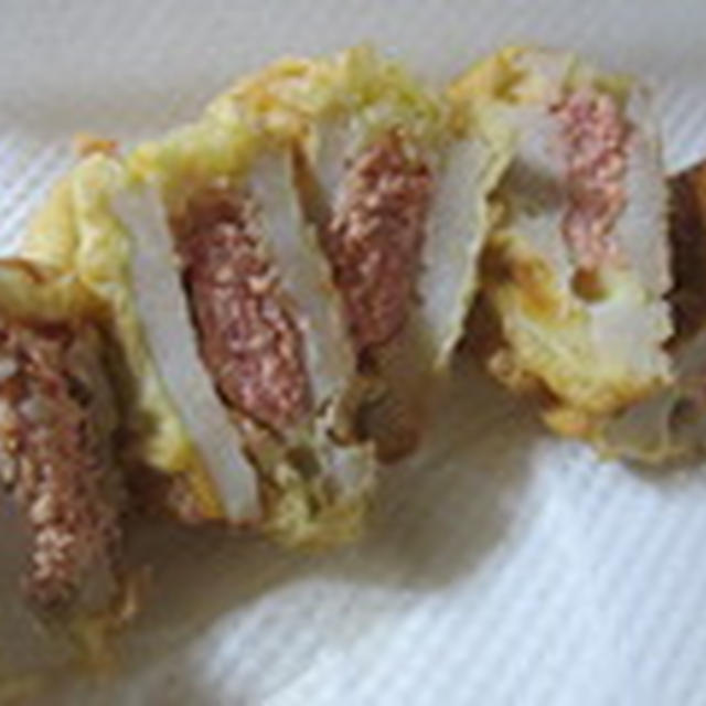 「蓮根の辛子明太子サンド焼き」