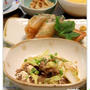 白菜とつぶし豆腐の豚肉炒め　と　春巻き