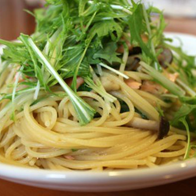 鮭と水菜としめじの和風