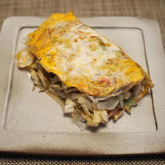 ライスペーパーでお好み焼きと銀だらの煮付け