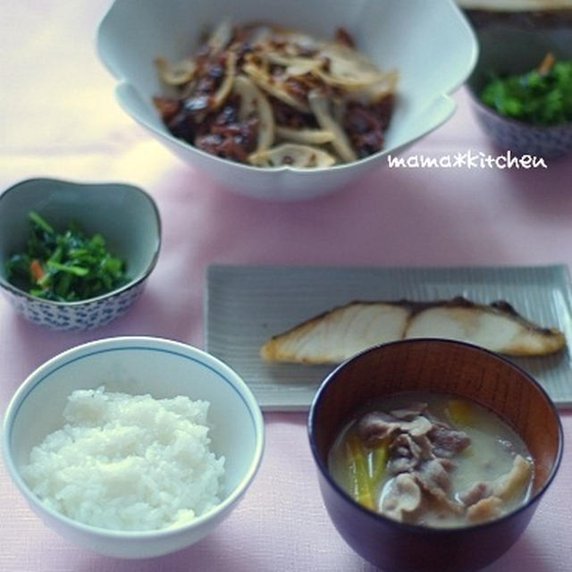 メダイの塩焼きと、蓮根としじみの甘辛煮