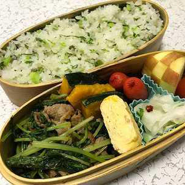 大根菜飯と牛肉と水菜の炒め煮弁当