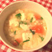豆腐とトマト🍅のあげ玉スープ
