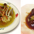 ワタリ蟹のスープ、ミートボールのバルサミコ酢豚、オレンジ白菜のサラダ