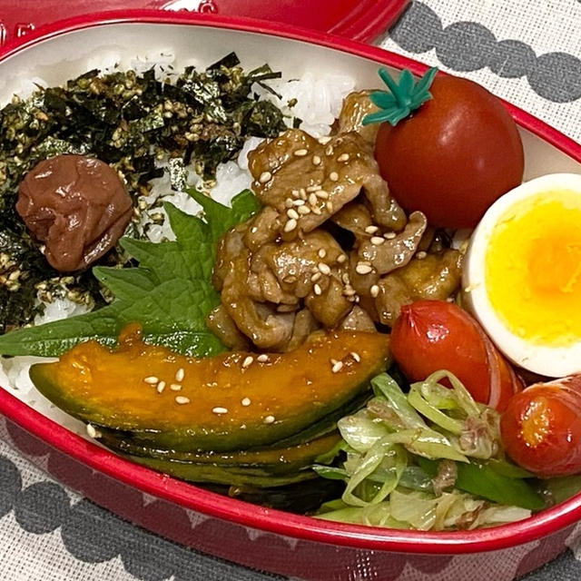 【お弁当】お弁当作り/bento/豚バラと南瓜の甘酢炒め《アラフィフ旦那弁当》