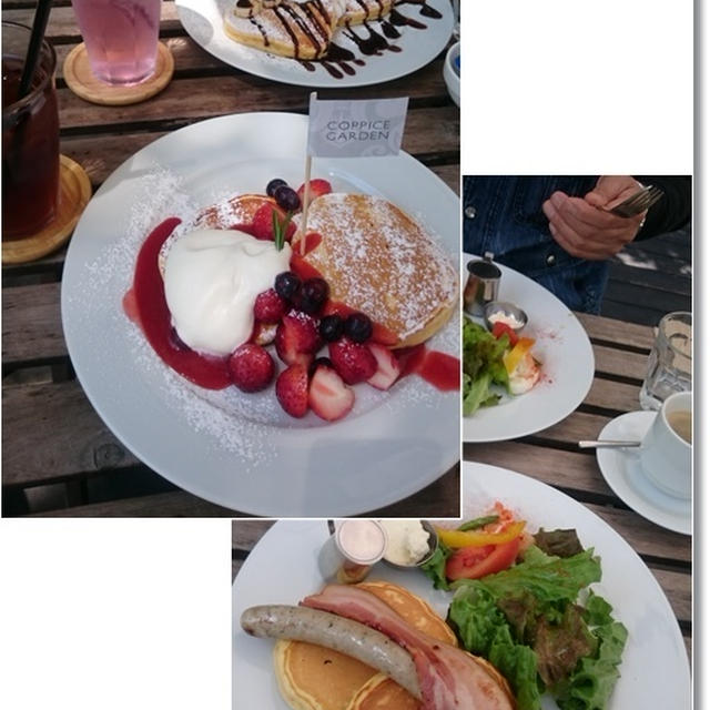フワッフワなパンケーキを緑あふれるテラスで戴きました♪