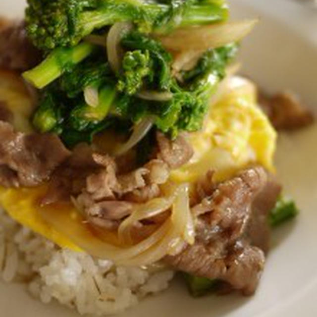 菜の花と牛肉ののっけご飯