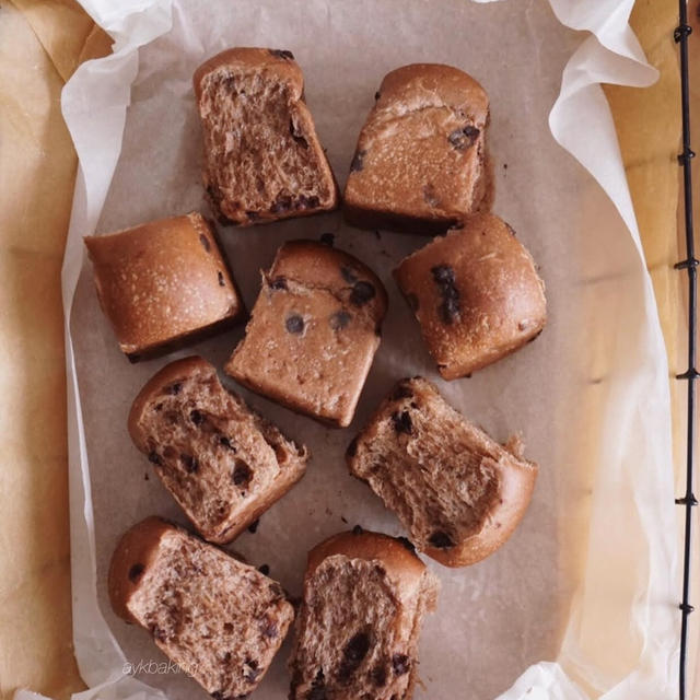 ココアとチョコチップの豆乳ちぎりパン