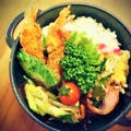 *エノキとレタスのベーコン巻き巻き弁当。