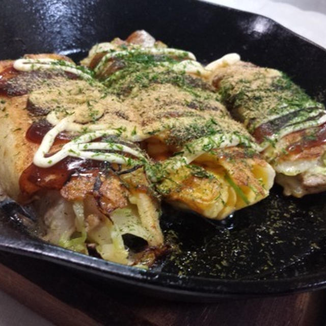 ロールお好み焼き　／　節約時短料理