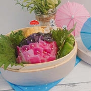 紫キャベツ紫陽花おにぎり弁当【わっぱ弁当】  #自分弁当