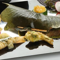 たまプラーザ 和食 GW 端午の節句お祝い 柏餅風すずき包き 山菜の天ぷら と田楽を添えて