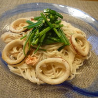いかと明太子のわけぎパスタ