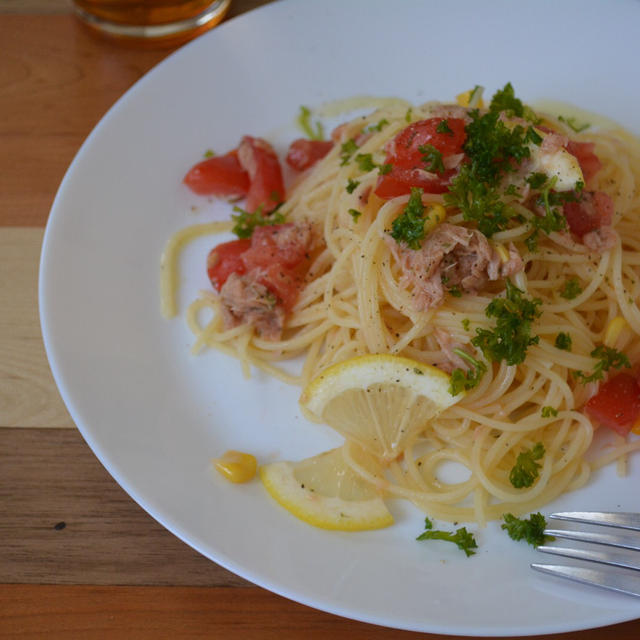 トマトとツナ缶の冷製パスタ