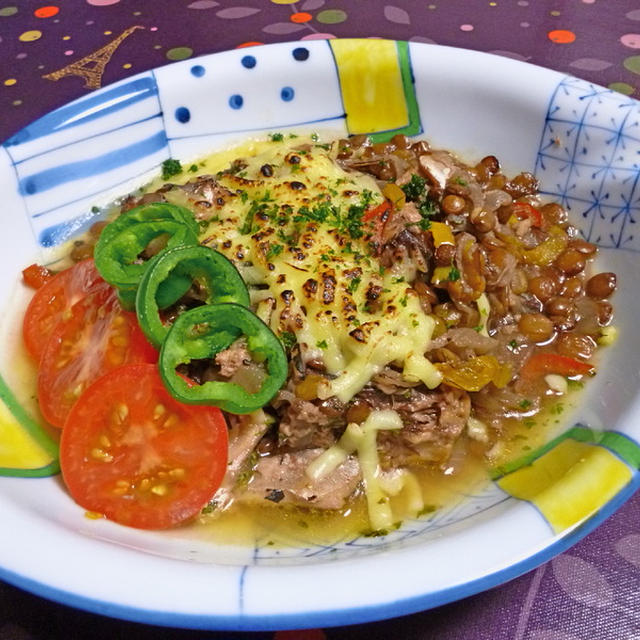 レンズ豆の煮込みと鯖缶