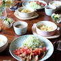 トマトたっぷり、豚肉の生姜焼き。じゃがいもとムキエビのグラタン。