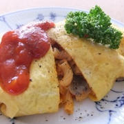 チーズたっぷり　オムパスタ　「マ･マー早ゆでパスタ」