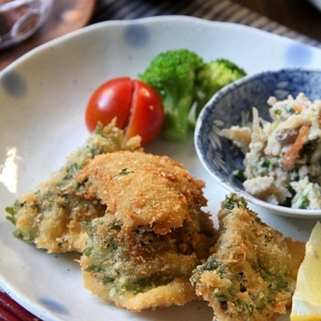 衣サクサクッ！アジのしそ巻きチーズフライ。晩ごはん。