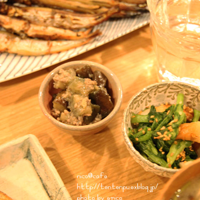 お魚の日☆付け合せに茄子肉味噌～