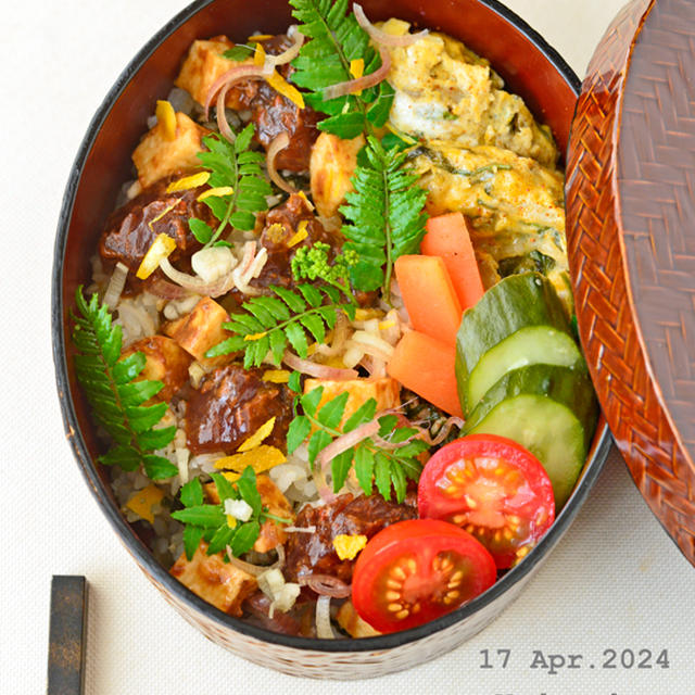 まぐろと長芋の辛味噌漬け丼　晩ごはんの残りで作るお弁当　５月１日　水曜日