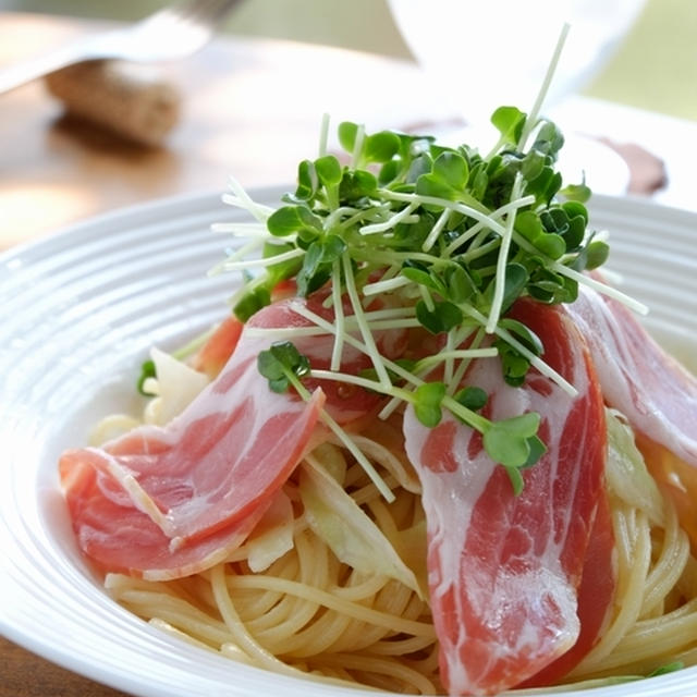 【カフェ風☆簡単☆１５分】生ハムとキャベツのあっさりヨーグルトクリーミーパスタ