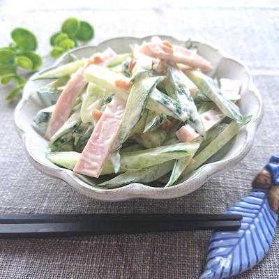 きゅうりと魚肉ソーセージのもろみマヨネーズ和え