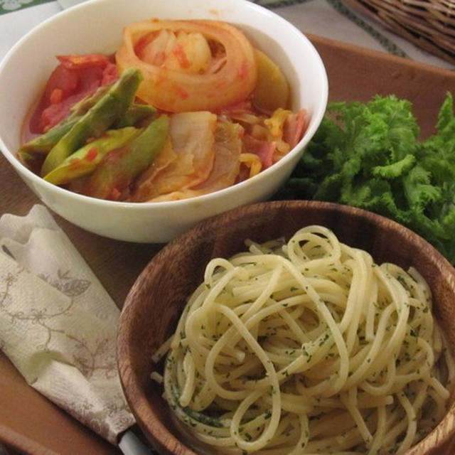 ポテトと白菜とベーコンのミルフィーユのトマトスープのワンプレート