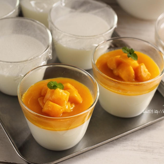 冷凍マンゴーで作る♪マンゴー杏仁豆腐❁レシピ付き