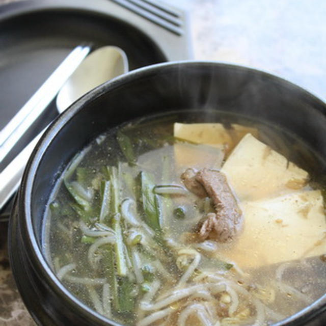 コリアン風☆牛焼肉で簡単スープ♪