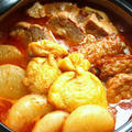 キムチ鍋の素でコトコト煮豚と赤いおでん