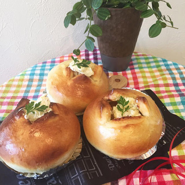 パン焼きは粒マスタード入りポテトサラダパン～すだちがたくさん!!