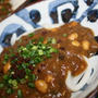 大豆とコンビーフのカレーがけ饂飩