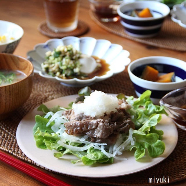 牛焼きしゃぶサラダ と 夏野菜で冷奴。