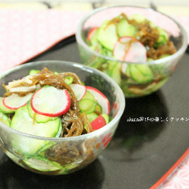 健康パワーアップ↑ミックス野菜ともずくの酢の物