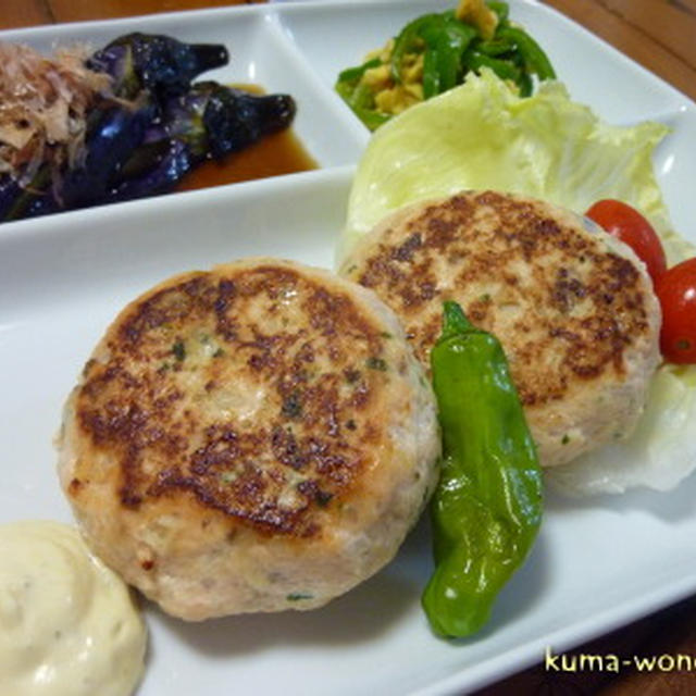夕ご飯（秋鮭のハンバーグetc.）レシピあり