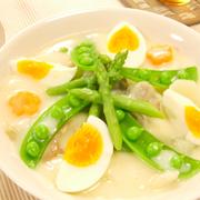 アスパラとスナックエンドウのクリーム煮