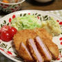 サクサク♪ハムカツ　と　太ねぎと豚肉の炒め煮。晩ごはん。